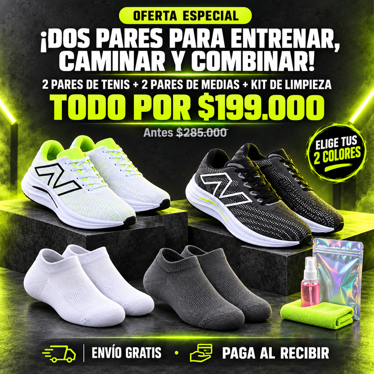 Combo Pulse X Dúo Unisex – 2 Pares + 2 Medias + Kit de Limpieza