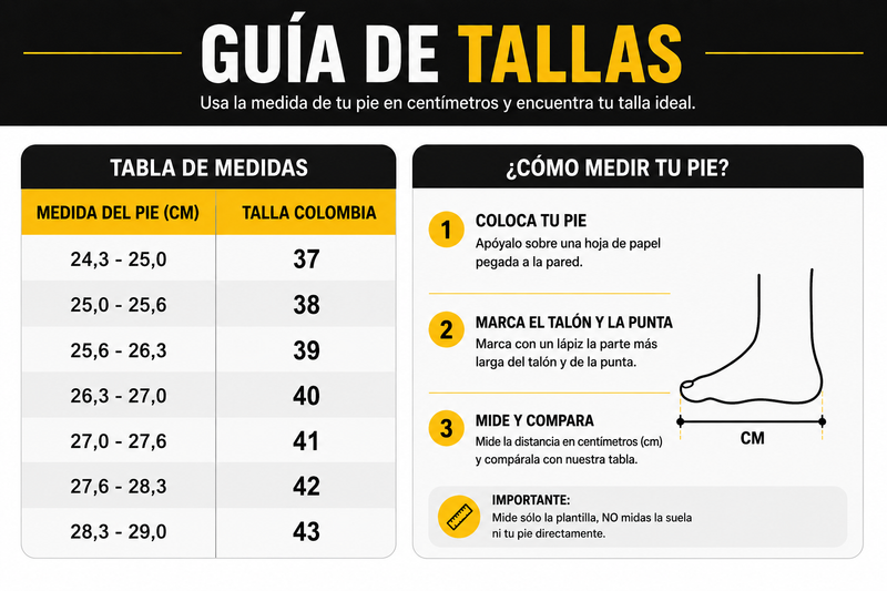Guía de tallas Set CAT Territorio | Tenis + Gorra premium + llavero